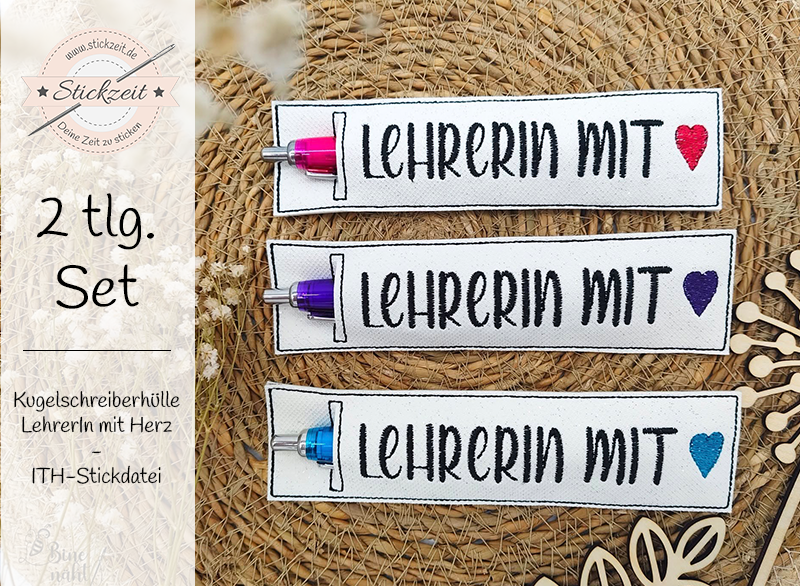 Hülle für Kugelschreiber Lehrer und Lehrerin - ITH-Stickdatei